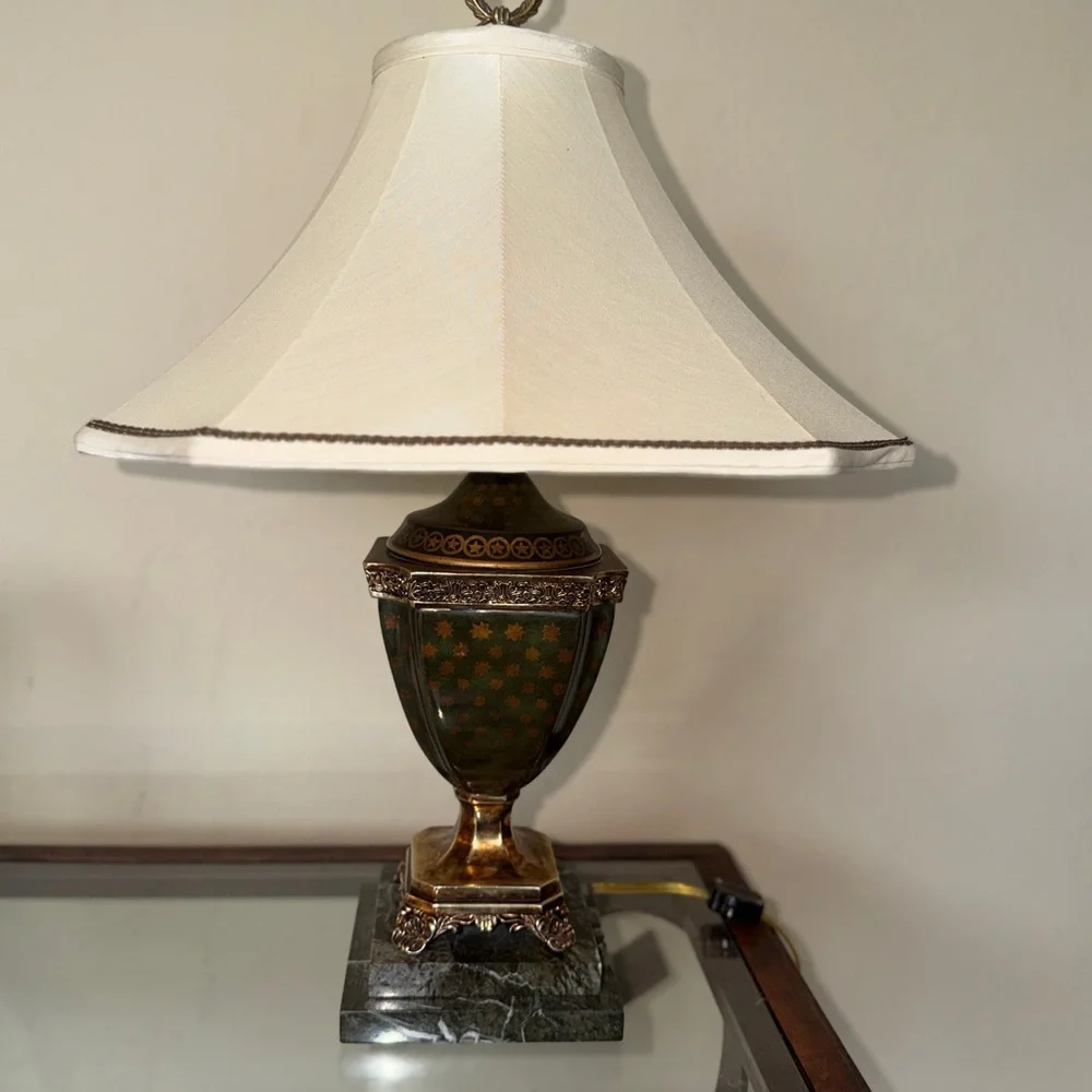 Vintage Frederick Cooper Brass & Marble Urn Table Lamp with Original Shade